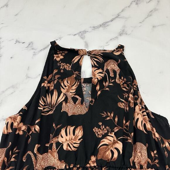 Torrid Womens Sundress Plus Size 2x Black Brown Jungle Tropical Jaguar Pockets - Picture 9 of 11